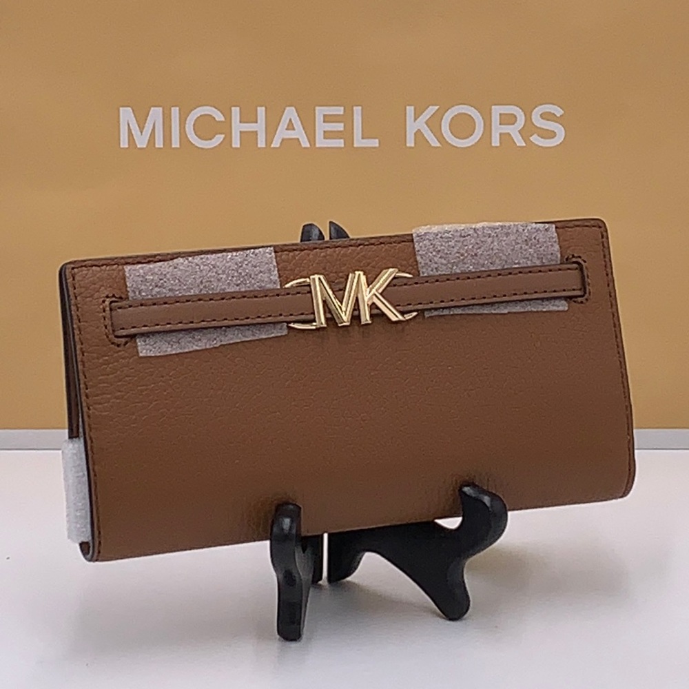 Michael Kors Reed Large Bifold Pebbled Leather Snap Wallet Card Case  Luggage